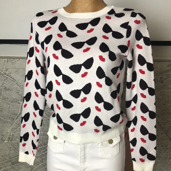 Alice+ Olivia Stylish Sweater with Sunglasses and Lips Pattern size S